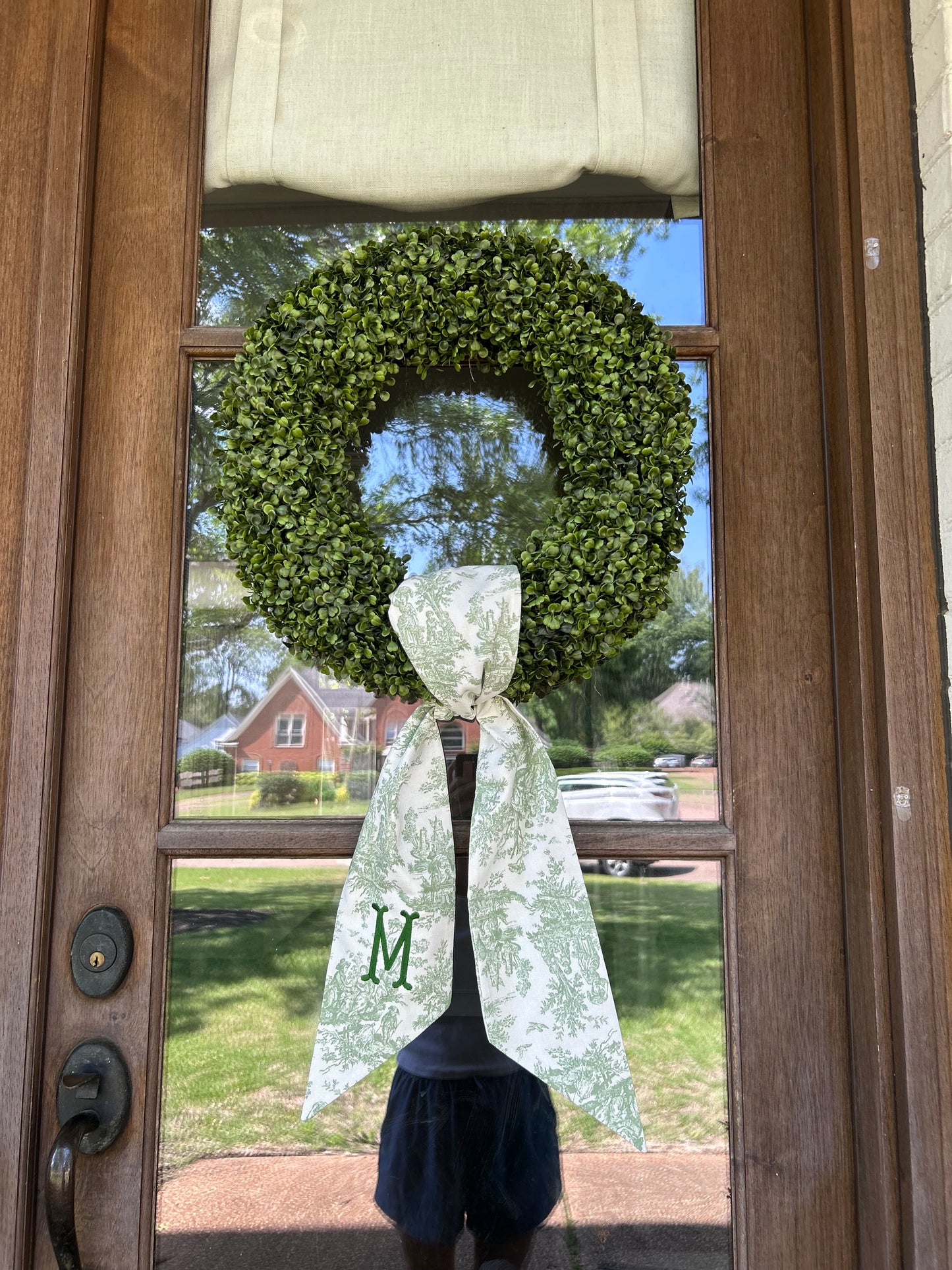 Green Toile Wreath Sash