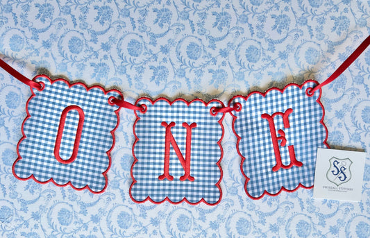 Birthday Banner in Blue Gingham