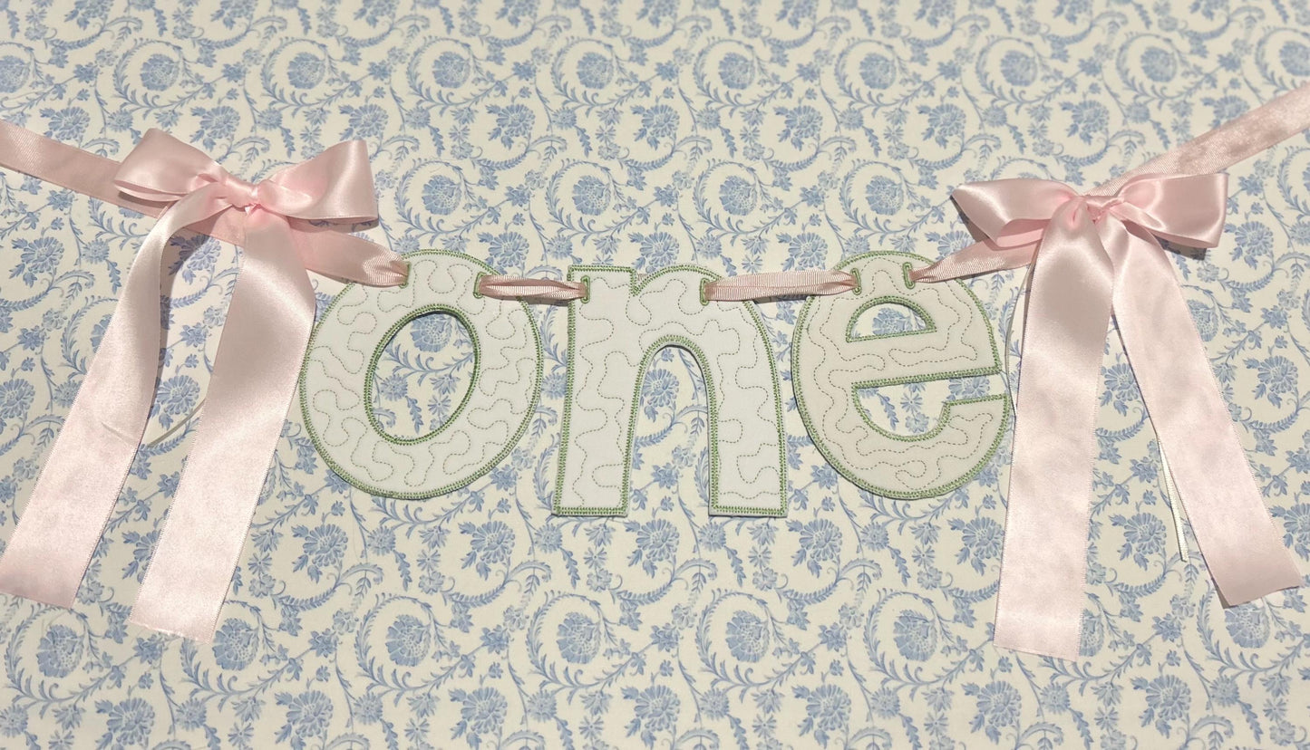First Birthday Banner Embroidered 'one'