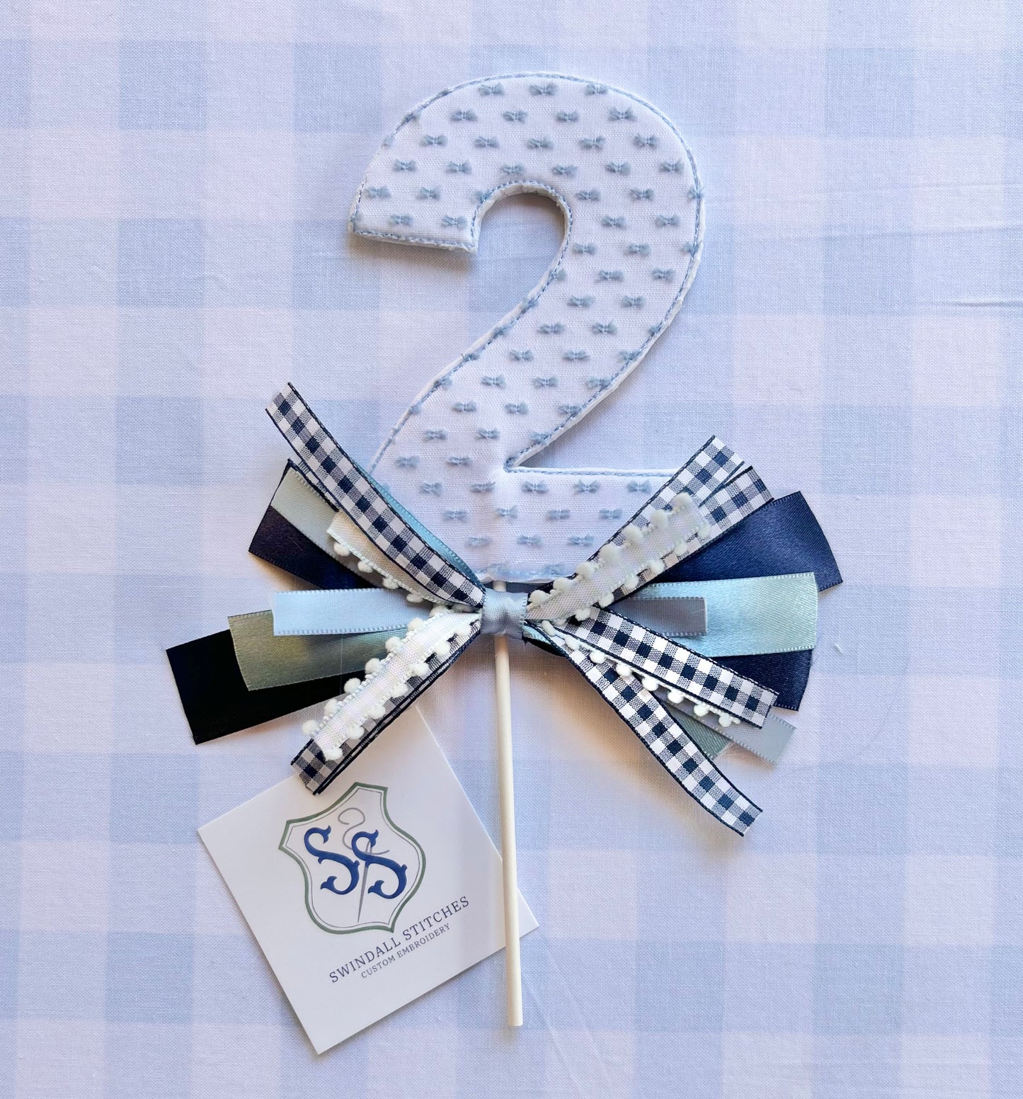 Cake Topper in Blue Swiss Dot
