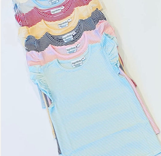 Knit Striped Flutter Sleeve Tee