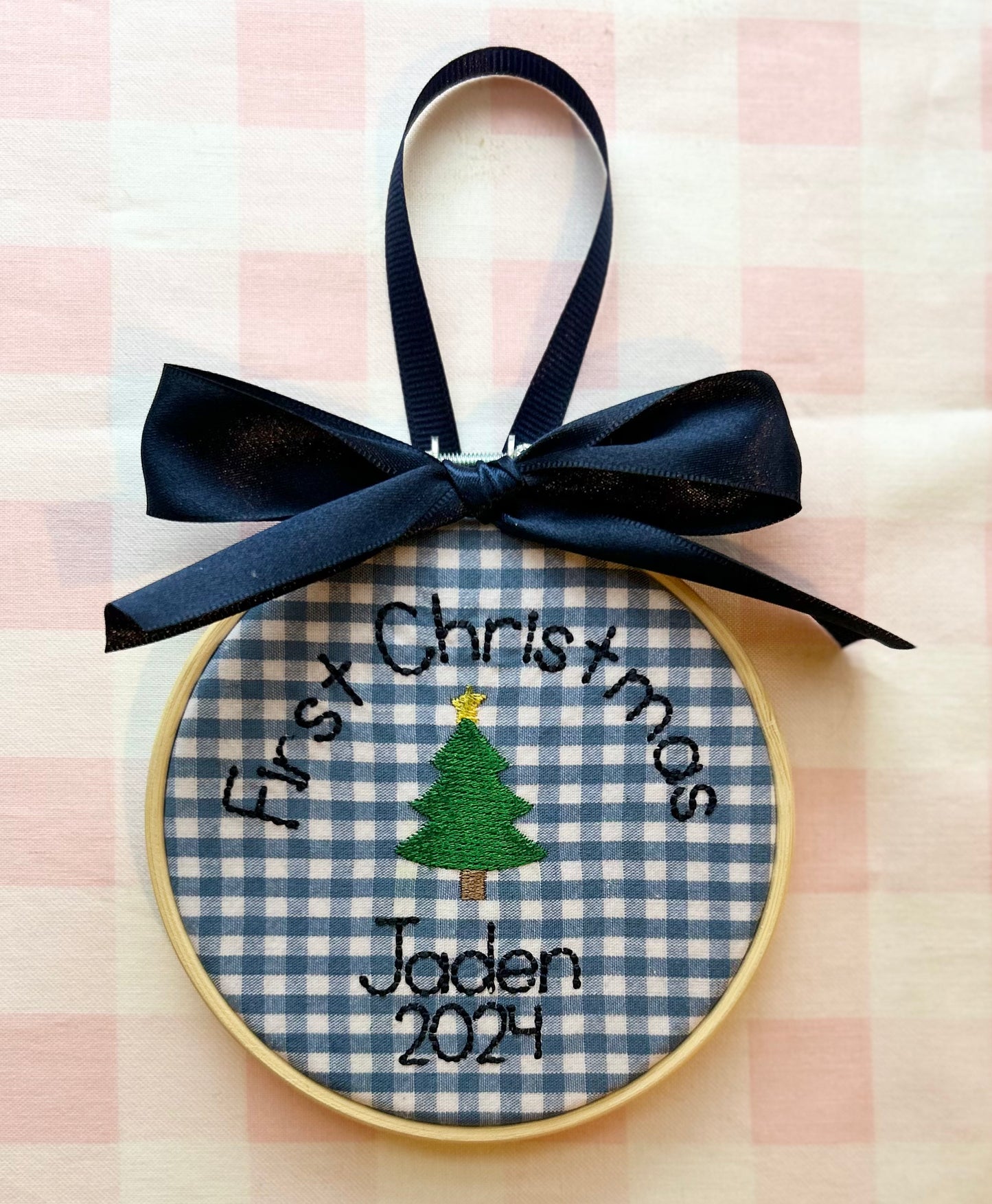 Blue Gingham "Merry Christmas"