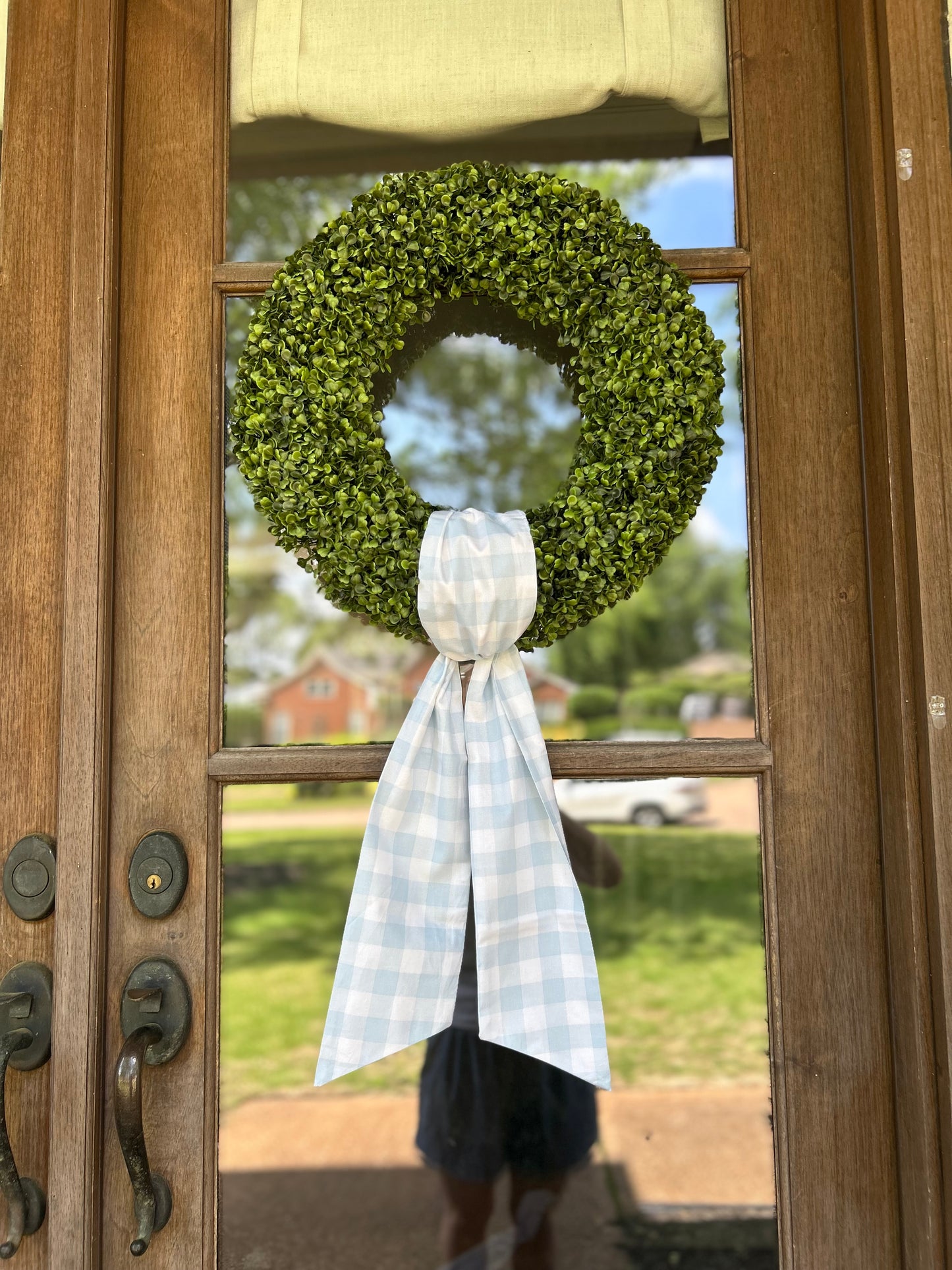 Blue Gingham Wreath Sash