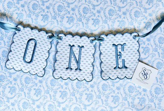 Birthday Banner in Blue Swiss Dot