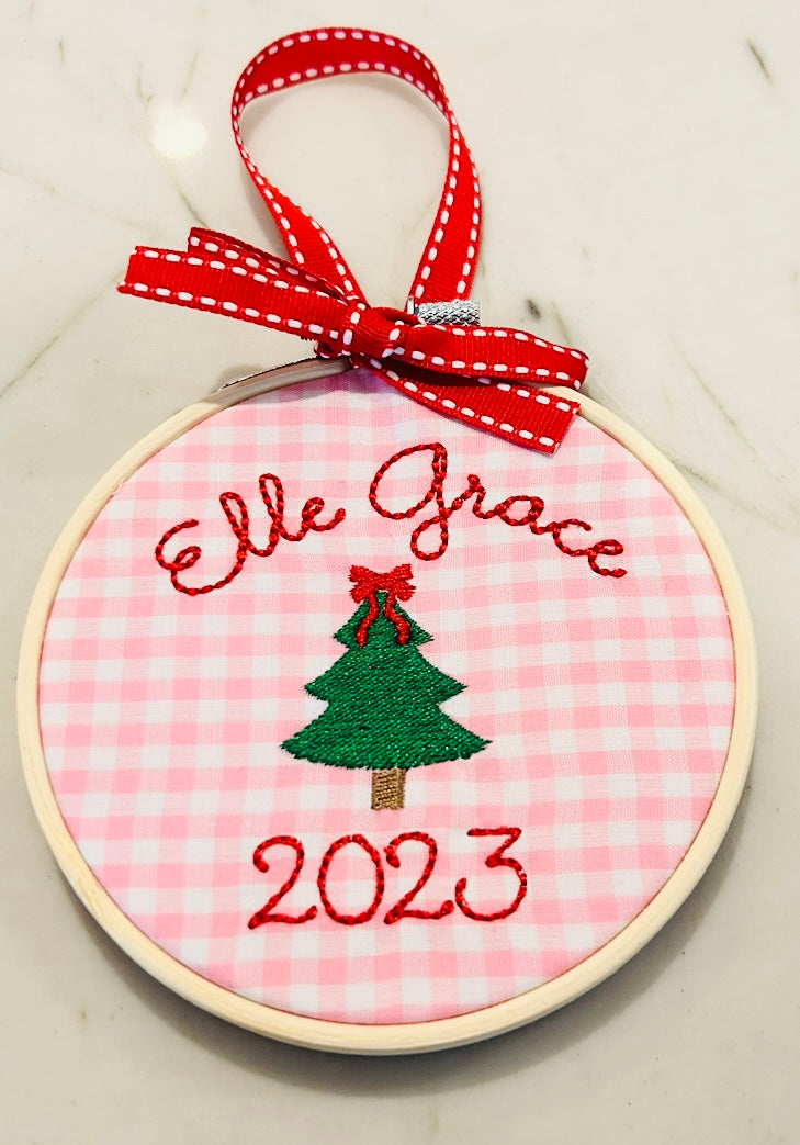 Pink Gingham "Merry Christmas"
