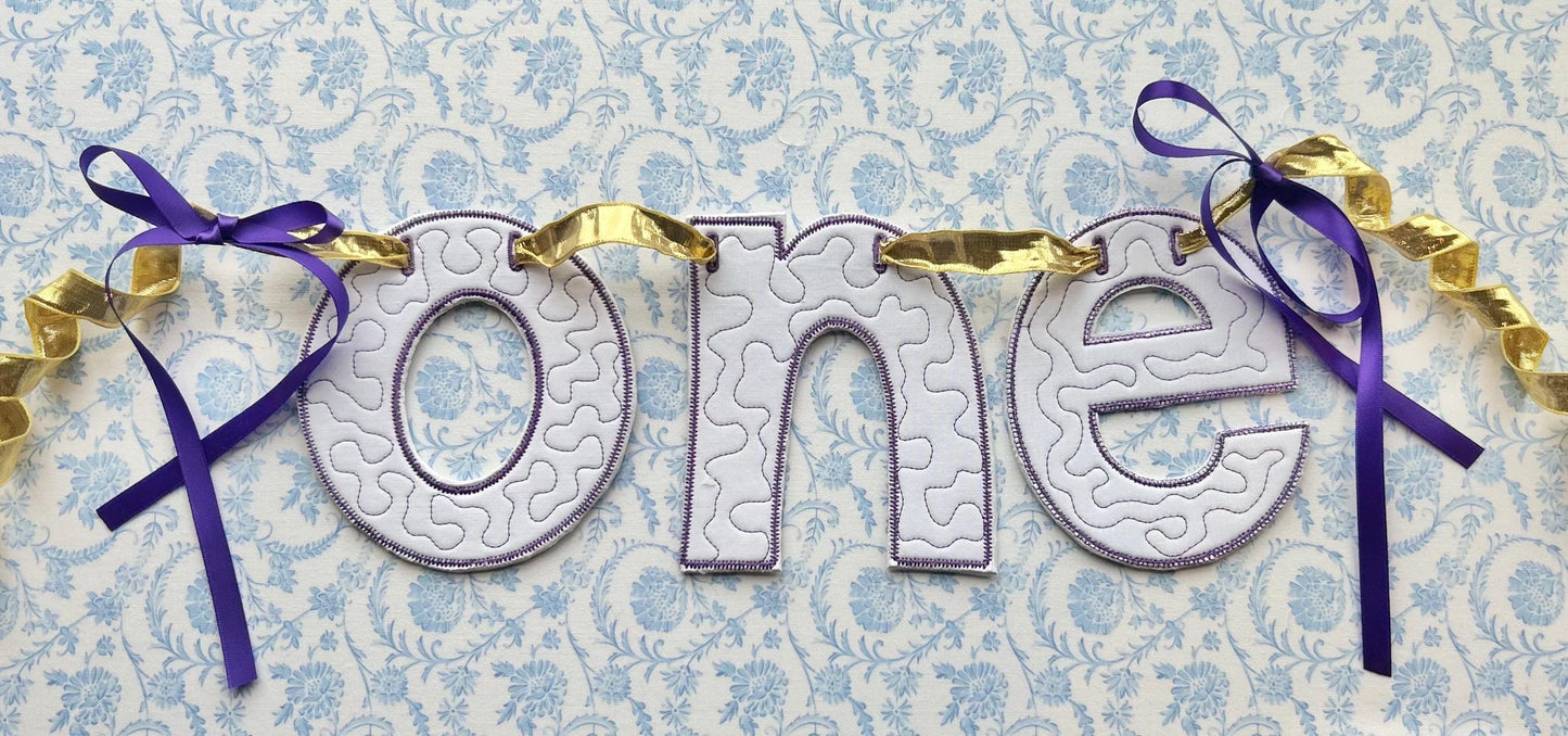 First Birthday Banner Embroidered 'one'