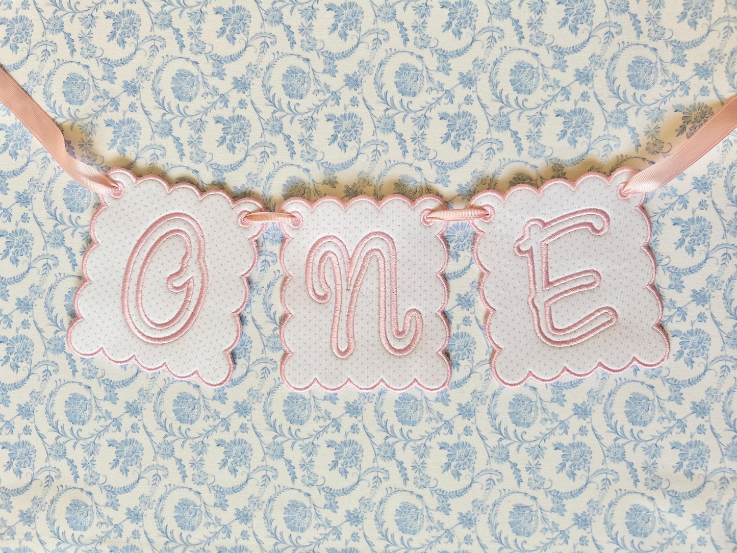 First Birthday Embroidered ONE Banner for Girl