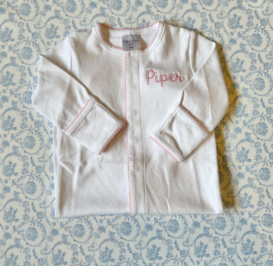 Monogrammed Picot Trim Baby Footie