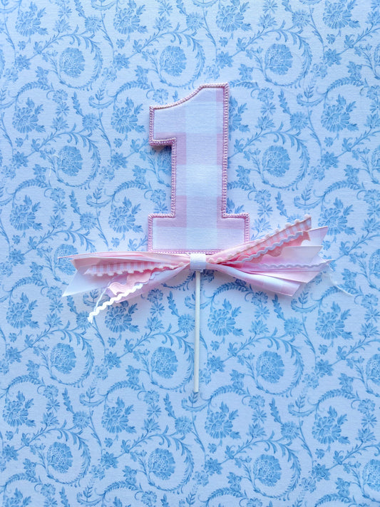 Cake Topper in Pink Buffalo Check