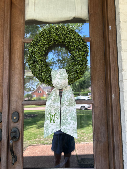 Green Toile Wreath Sash