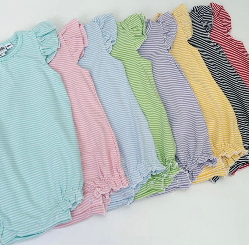 Knit Striped Flutter Sleeve Bubble