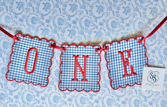 Birthday Banner in Blue Gingham