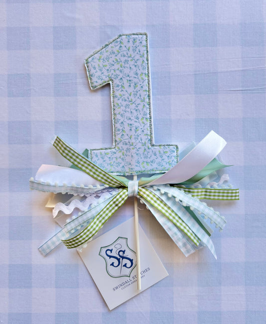 Cake Topper in Blue & Green Floral
