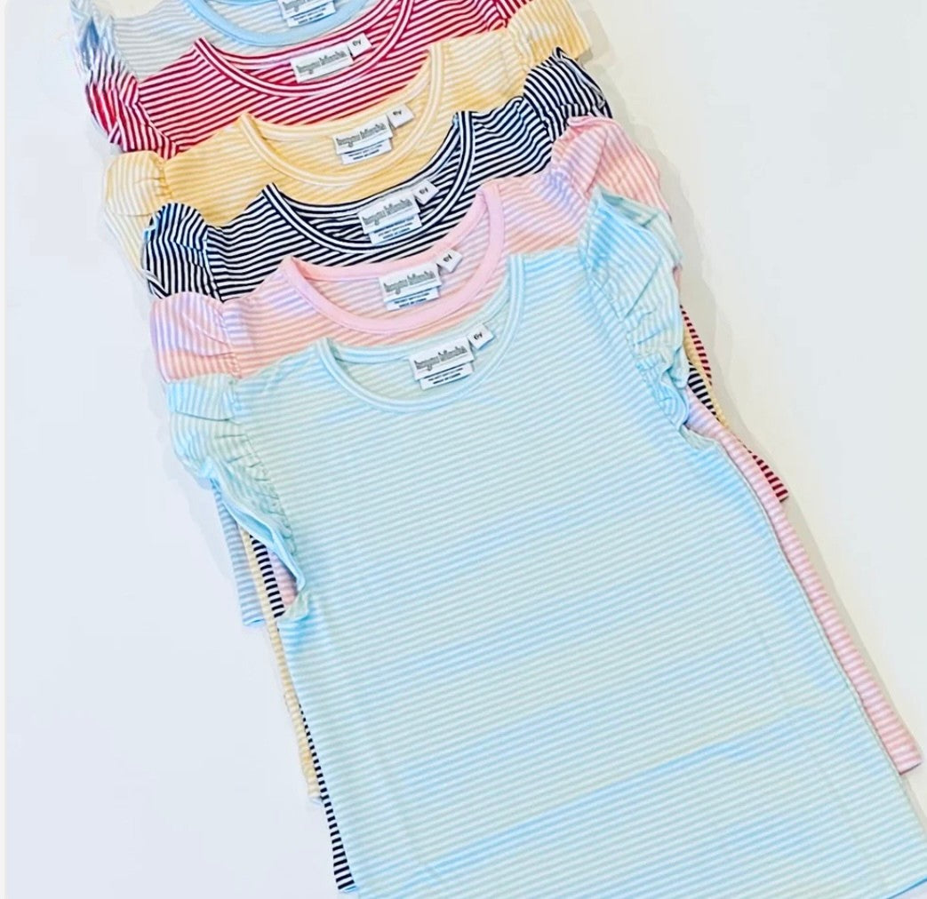Knit Striped Flutter Sleeve Tee