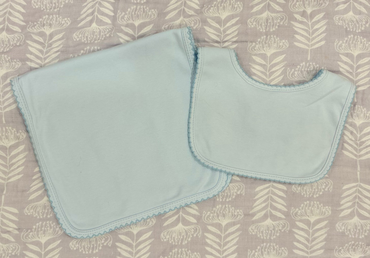 Picot Trim Bib & Burp Set