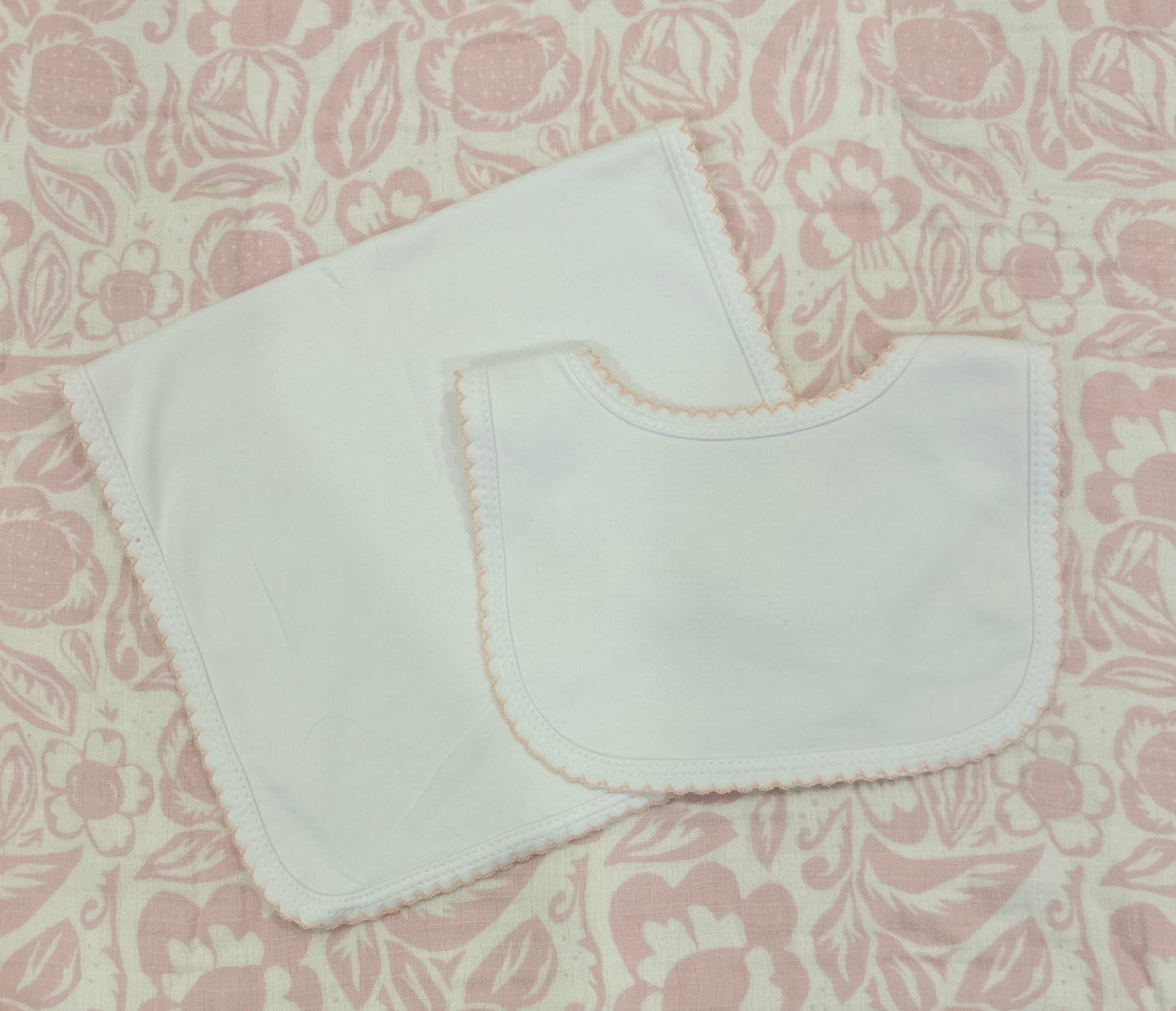 Picot Trim Bib & Burp Set