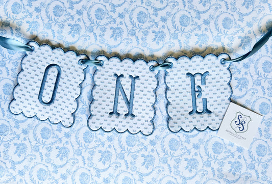 Birthday Banner in Blue Swiss Dot