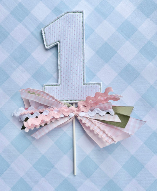 Cake Topper in Pink Bitty Dot