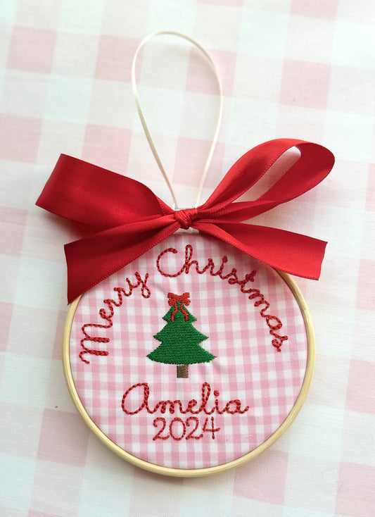 Pink Gingham "Merry Christmas"