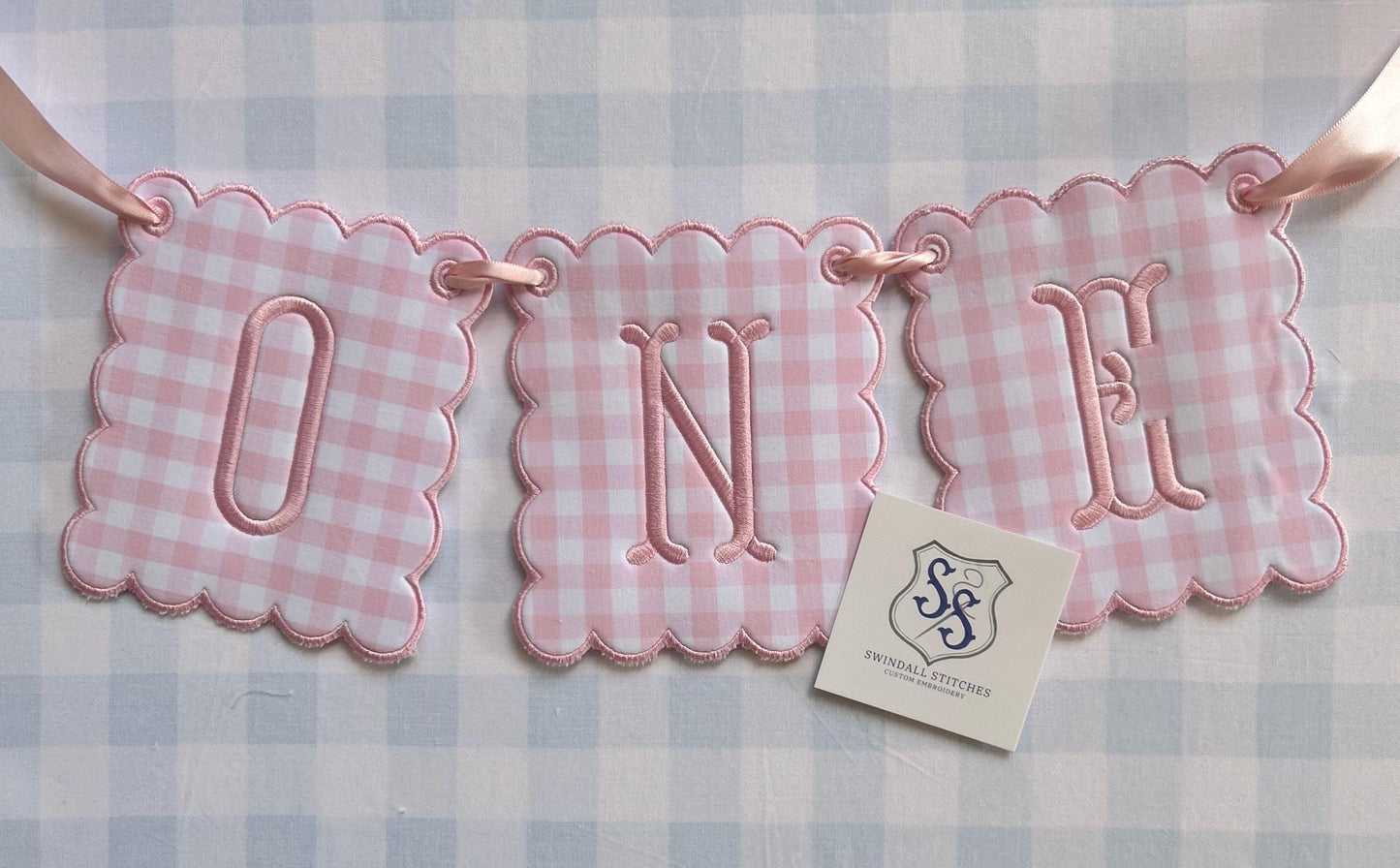 Personalized First Birthday High Chair Banner - Pink Check