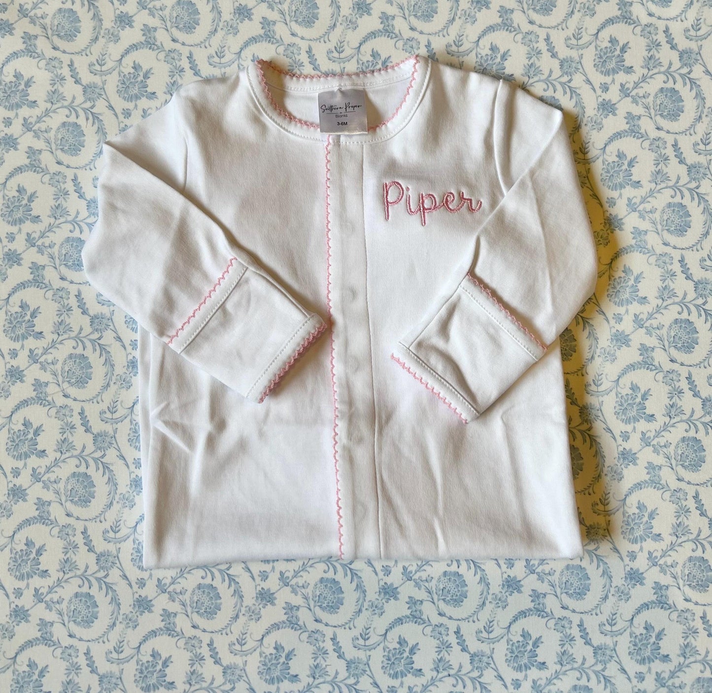 Monogrammed Picot Trim Baby Footie