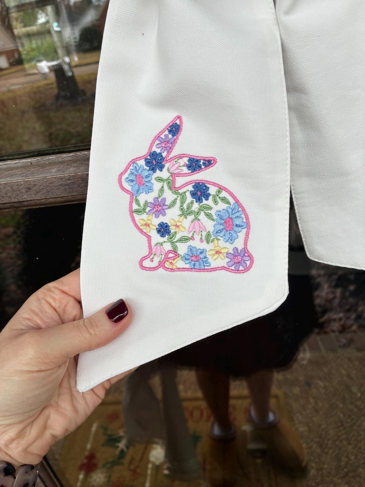 Wreath Sash Embroidered Floral Bunny