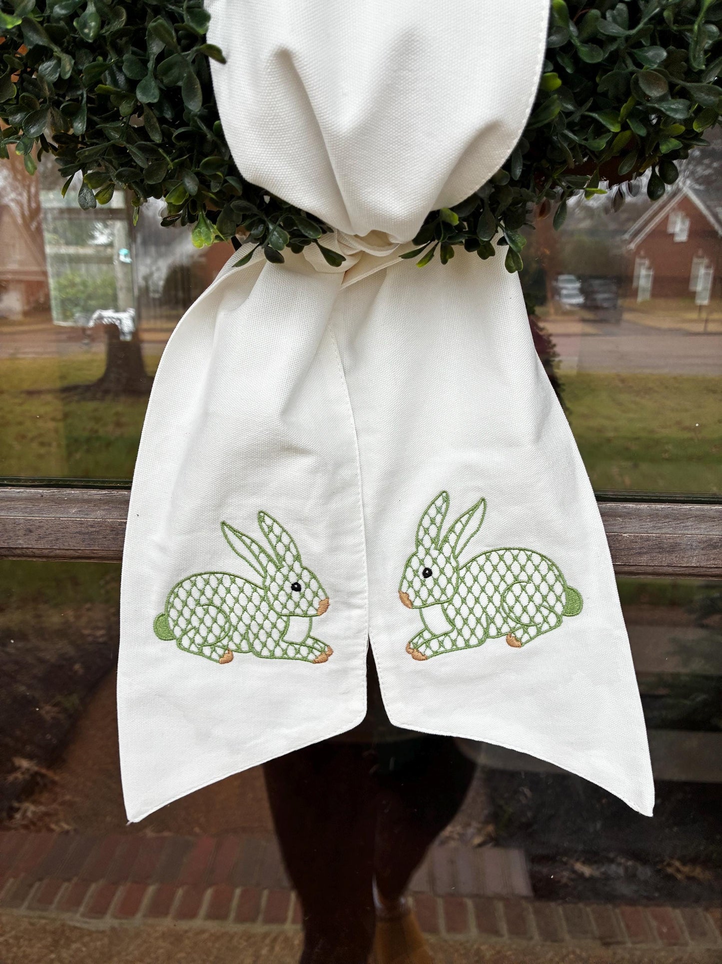 Wreath Sash Embroidered Easter Bunny