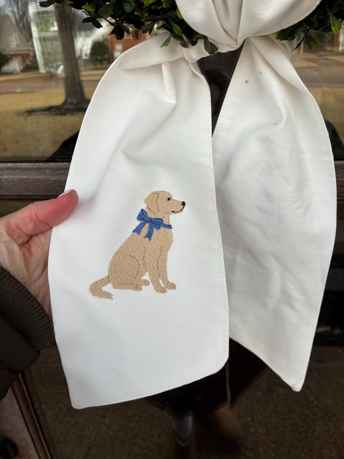 Wreath Sash Embroidered Lab with Bow