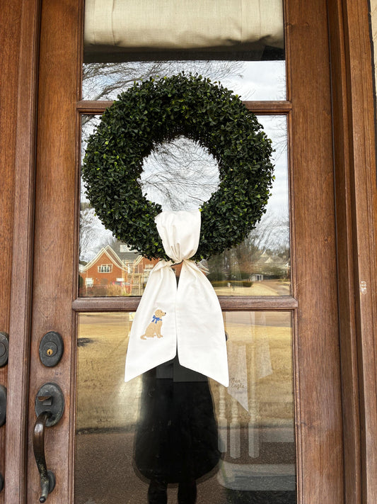 Wreath Sash Embroidered Lab with Bow