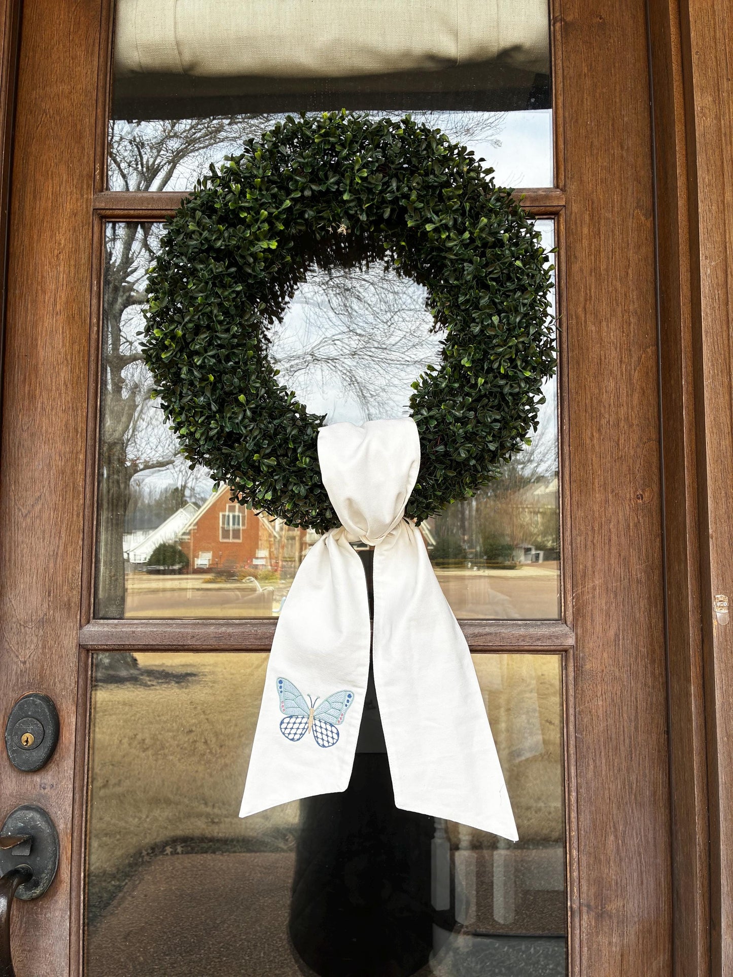 Wreath Sash Embroidered Spring Butterfly