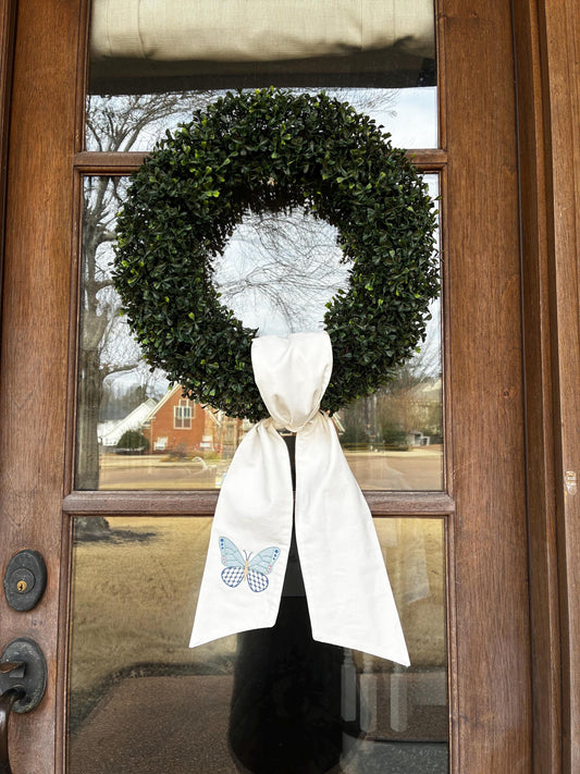 Wreath Sash Embroidered Spring Butterfly